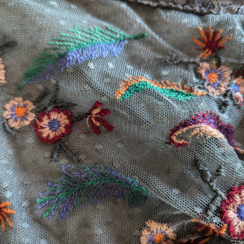 Zara | Size S |  Green Mesh Top With Floral Embroidery - Picture 9 of 10